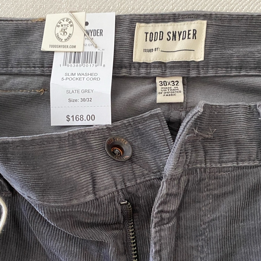 TODD SNYDER SLIM FIT 5-POCKET ITALIAN CORDUROY PANT IN SLATE GREY - Sz 30W x 32L